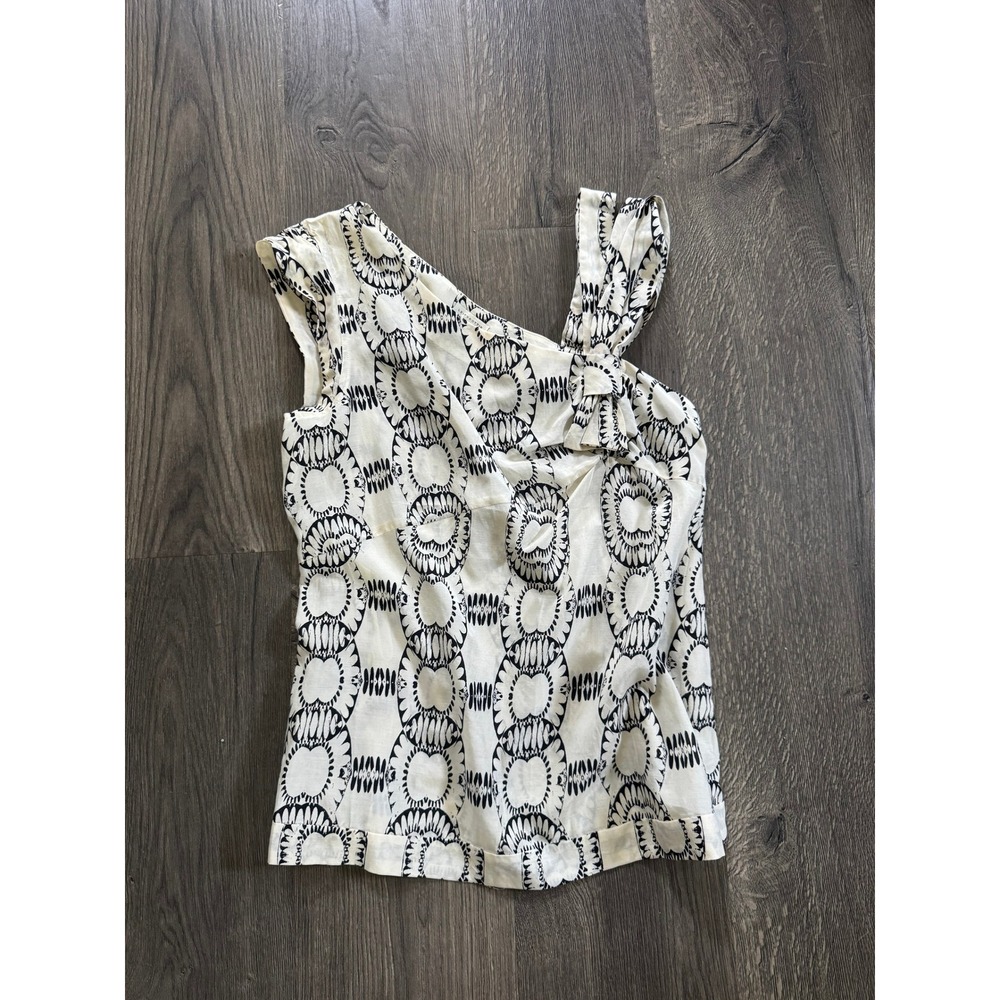 Leifsdottir Anthropologie One Shoulder Top 6 Cream Black Silk Blend Excellent